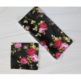 lovemyfabric Poly Cotton Vintage Floral Large Roses Print 18"X18" Dinner Napkins for Dinner, Buffet Tables (6, Black)