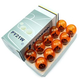 Jurmann Trade GmbH Longlife PY21W BA15s 21W Yellow 12V Indicator Bulb Car Lighting Bulb Glass Base Bulb Festoon Car Lamps Pack of 10