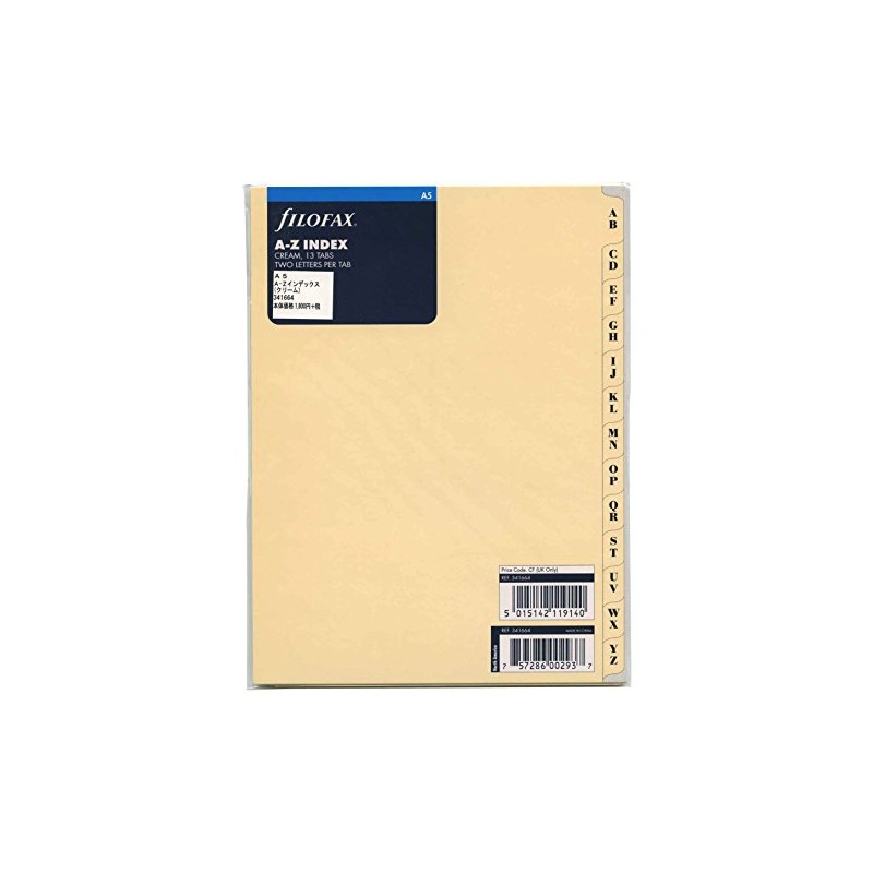 Filofax Refill Insert A-Z Index A5 Cream Ref 341664