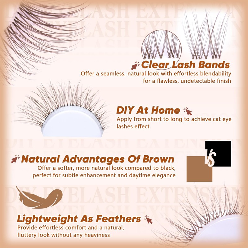 Brown Lash Clusters Natural Eyelash Clusters Wispy Individual Lash Extensions