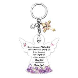 Yoxiumi Christian Gifts for Women Angel Gifts for Women Religious Christian Catholic Baptism Angel Keychain Bulk Gift for Prayer Female Inspirational Bible Verse Church Keychain Angeles Decoration