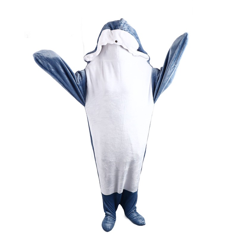 Wearable Shark Sleeping Bag Soft Cozy Flannel Hooded Blanket for
