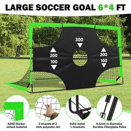 Fololicx Green Soccer Goals for Backyard, 2 of 6x4ft Kids Soccer Net Training Equipment, Portable Pop Up Toddler Soccer Goal with Soccer Ball, Scoring Target Cloth, and Cones - Fun Youth Outdoor Games