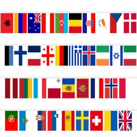 Eurovision Flags Bunting, Eurovision Party Decorations, European Flags Eurovision Song Contest UK 2025 Celebration Themed Fabric Bunting for Garden, Bar, Restaurant Party Decoration (38 National)