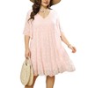 HJJPWW Women Plus Size Maternity-Dresses V Neck Short Sleeve Loose Fit Swing Midi Knee Length Chiffon Printed Sundress Light Pink 3X