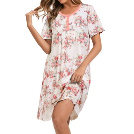 AVIIER Nightgowns for Women Soft Cotton Night Gowns Short Sleeve Sleepwear Comfy Night Shirts White Flower 3XL