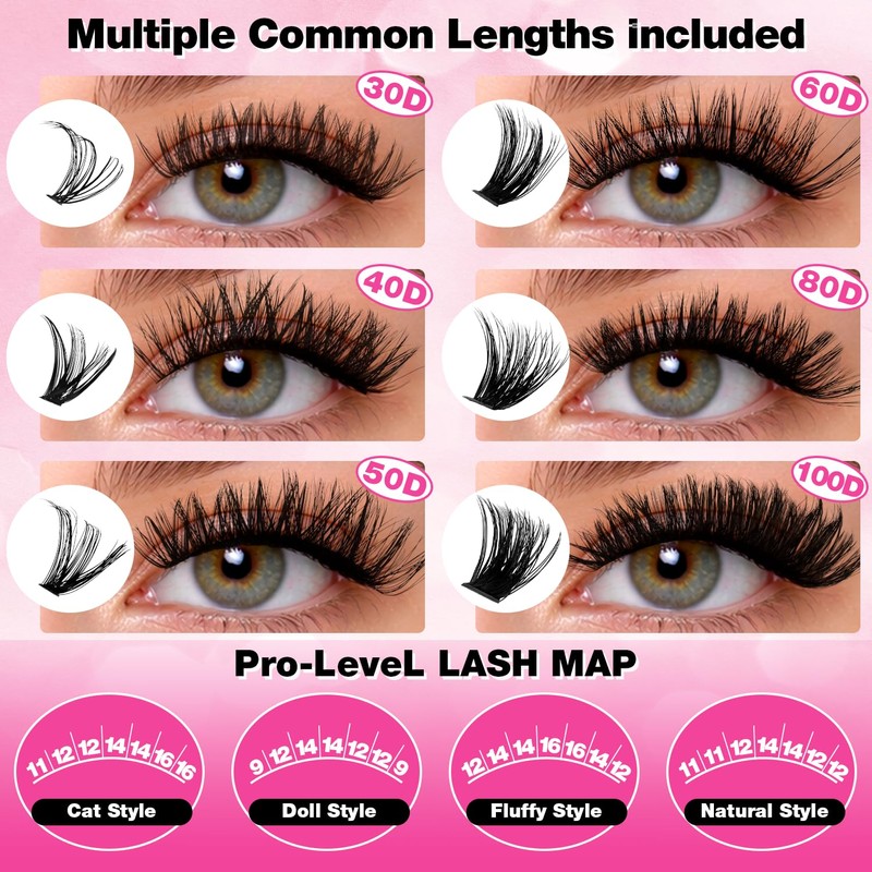 Individual Eyelashes 812pcs Cluster Lashes Kit with 2 Set of