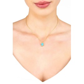 LATELITA Hamsa Hand Charm Necklace 18ct Gold Plated Sterling Silver Lab Created Round Cubic Zirconia Turquoise White Evil Eyes & Hamsa Hand
