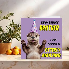 Brother Birthday Card - Otterly Amazing - Funny Otter Birthday Card for Brother
