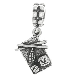 LGU Sterling Silver Oxidized 3D Sushi Plate with Chopsticks Dangle Bead Charm