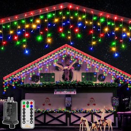 Ollny Icicle Lights for Outside 396LED 32FT, Multicolor Christmas Light with Remote 8Modes Timers Waterproof, Plug in Connectable Hanging Lights for Outdoor Indoor House Roof Holiday