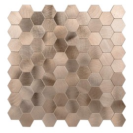 Decopus Metal Tile Backsplash with RetroLook - (Hexagon Copper Gold 10pack) Metallic Peel and Stick, Luxury Wall Remodelling in Affordable Price, Ideal for Kitchen, Bathroom, Stairway, Mirrors