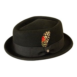 Gamble & Gunn ‘New Orleans’ Pork Pie Hat, Men’s, Unisex, Black Wool Diamond Top Vintage Style Hat (57cm) Black