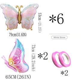 Butterfly Balloons, 8 Pcs, 79cm, Blue Pink Foil Mylar, Party Decorations Baby Shower Decoration for Butterfly Themed Party Wedding Birthday Party Baby Shower Decorations Supplies