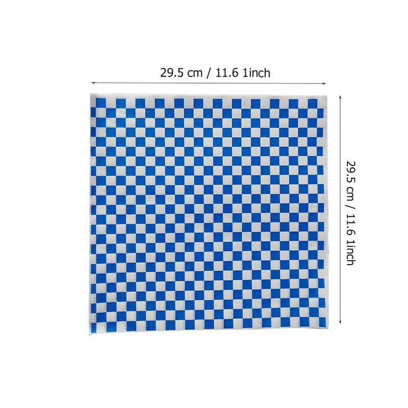 100 Sheets Blue & White Checkered Deli Paper - Grease