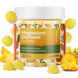 DREAVIO 90 Count Magnesium Glycinate Gummies 400mg w/Ashwagandha Supplement - Sugar Free Zinc Magnesium Glycinate Supplement Ashwagandha Gummies for Adults Pineapple Gummies
