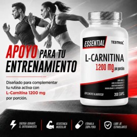 L-Carnitina Essential | 1200mg | Alta Concentración | Sin Sabor | Apoyo Al Uso Deportivo Eficiente | Bienestar General | 200 cápsulas | Testrol