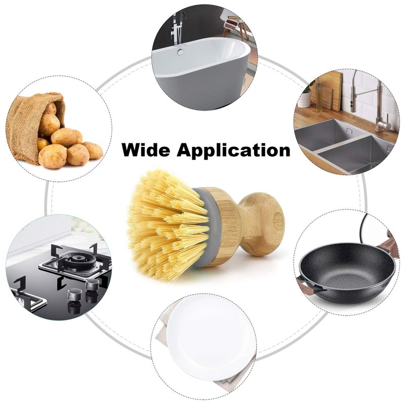 RADESCOO Bamboo Palm Brush, Natural Dish Scrub Brush with Stiff