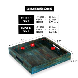 Handicrafts Home Handmade Verdigris Covered Inspired Decorative Tray - 12x12 Ottoman Tray, Multipurpose Bone Inlay Serving Tray for Living Room Dining Entertaining and Display