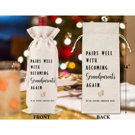 Yiqhpy Pregnancy Announcement,Gift for Being Grandparents Again,Wine Bag Gifts for Grandparents,New Baby Gift,Pairs Well With Becoming Grandparents Again,1 Drawstring Gift Wine Bag,Q22