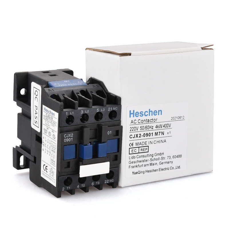 Heschen AC Contactor, CJX2-0901, 220V 50/60Hz Coil, 3P, 3 Pole,