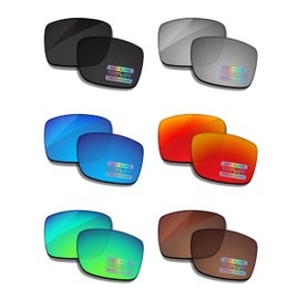 Bowyer 6 Pairs POLARIZED Replacement Lenses for Oakley Gibston OO9449 Sunglasses - Black + Titanium Mirror + Surf Blue Mirror + Fire Red Mirror + Jade Green Mirror + Brown