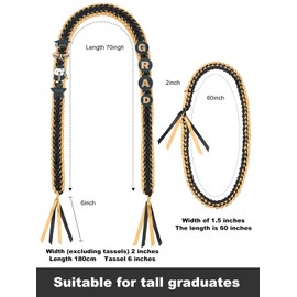 TFTAFAN 2 pieces Extra Long Grad Leis 70 inch Graduation Lei Necklace Class of 2025 Graduation leis Braided Necklaces For High School College Graduation DIY Decors (Black and Gold)