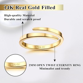 Diamday 14K Gold Open Finger Rings for Women Men Adjustable Thumb Midi Eternity Band Ring Stackable Thin Gold Ring Filled Open Knuckle Rings Women's Fashion Rings Jewellery Gifts 49-62, Gold