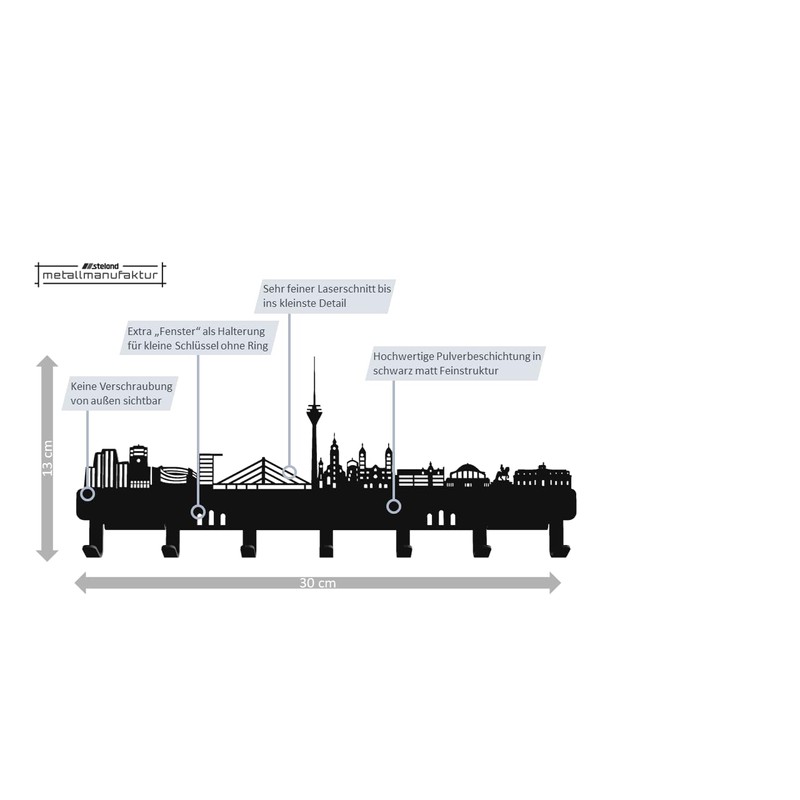 steland metallmanufaktur® Düsseldorf Skyline Steel Key Holder, Key Rack and