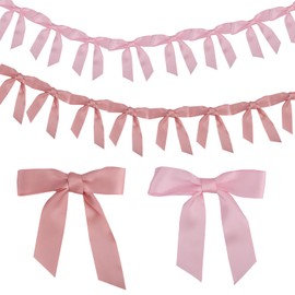 BOXOB 2pcs Pink Bow Garland Banners, Coquette Bow Themed Party Decorations Satin Great Quality Ribbon Birthday Party for Women Girls Wedding Favors Bridal Shower Engagement Supplies