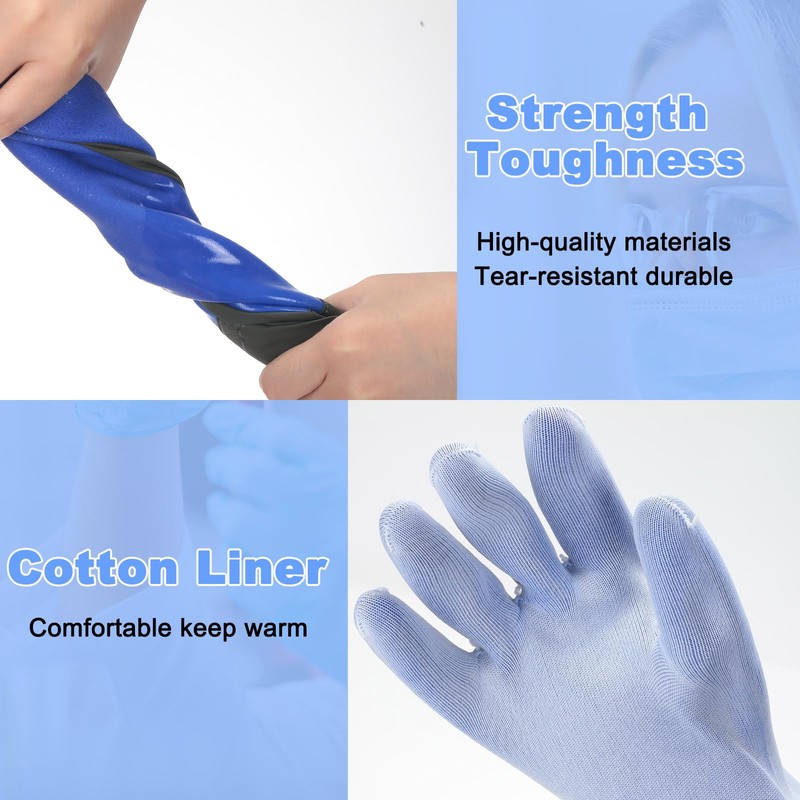 Shellwei 4 Pairs Chemical Resistant Rubber Gloves 27" Heavy Duty