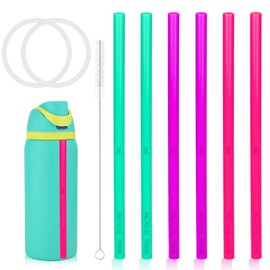 6pcs Straw Replacements for Owala FreeSip 24 oz 32 oz, Reusable Plastic Straws with 2 Seal Lid Gaskets and 1 Cleaning Brush for Owala 14/19/24/32/40oz Water Bottle Tumbler Cup Accessories Parts