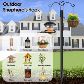 Ottsuls Bird Feeder Pole, 2 Pack 60 INCH Double Shepherds Hooks for Outdoor, with 5 Base Prongs Heavy Duty Tall Garden Planter Hooks for Hanging Flower Basket, Lantern, Hummingbird Feeder