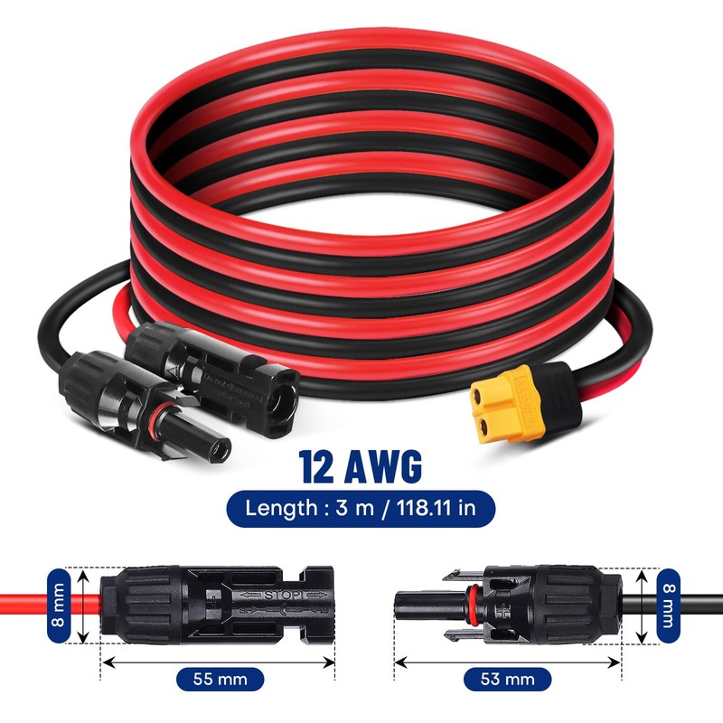 GENORTH Solar Charging Cable Solar Cable 3 m, Solar Plug