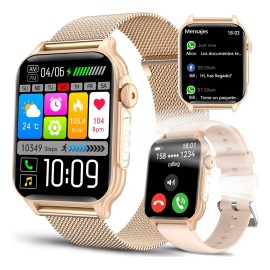 Reloj inteligente Mujer Smartwatch Deportiva Smartblacelet para mujer Rosa 1.96 Llamada Bluetooth Impermeable IP67