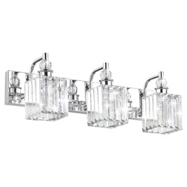 Ralbay Modern Crystal Vanity Light 3 Light 24''Bathroom Lights Fixtures Over Mirror Chrome Vanity Light for Bathroom Wall Lighting