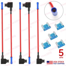 Unbranded 5 Sets Add-a-circuit Piggyback Fuse Holder Tap & Low Profile Micro Mini Fuse 15A