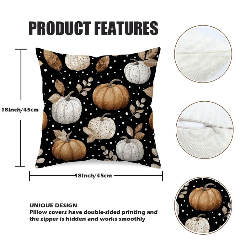 18x18 Inch Fall Pumpkin Pillow Covers Set of 2 Double-Sided