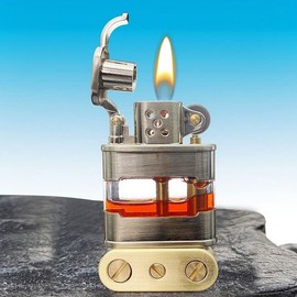 Vintage Lighter Creative Clear Lighter Cool Transparent Lighter Refillable Windproof Brass Lighter for Men (Sliver)