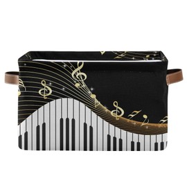 AUUXVA Storage Basket Piano Keyboard Music Note Art Storage Cube Box Durable Canvas Collapsible Toy Basket Organizer Bin with Handles for Shelf Closet Bedroom Home Office