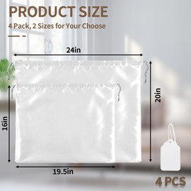 4 Pack Dust Bags for Handbags, Dust Cover Bag for Handbags Purses Cloth Shoes, Silk Large & Middle Daily Travel Storage Pouch Dustproof Drawstring Bag (White, 2 PCS, 24 x 20", 2 PCS, 19.5 x 16")