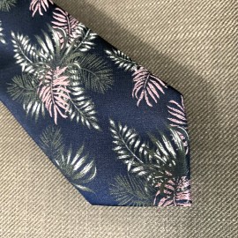 Bar III Men's Slim Skinny Neck Tie Serra Botanical Leaf Navy Blue 2.5" Blade