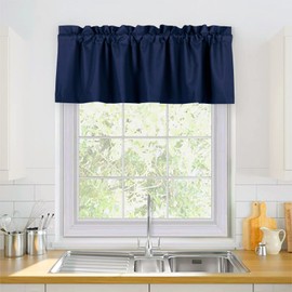 Valea Home Blackout Valance Curtains Waterproof Soft Rod Pocket Valance for Kitchen and Bathroom Window Room Darkening Valances for Bedroom, 2 Panels, 52 inch x 18 inch, Navy Blue