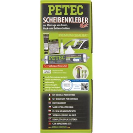 PETEC Auto Scheibenkleber Set Windschutzscheibe Reparaturset. 400 ml Scheiben Kleber Schlauchbeutel, Primer, Reinigungstuch, Einweg Handschuhe, 83433