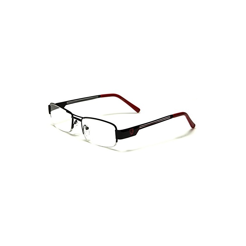V.W.E. Khan Metal Rectangular Semi-Rimless Rectangle Reading Glasses Reader (Black/Red,