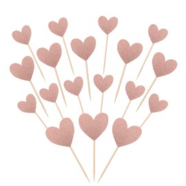 30 PCS Love Heart Cupcake Toppers Glitter Mixed Size Wedding Engagement Cupcake Picks Decorations for Wedding Anniversary Bridal Shower Birthday Valentine's Day Party Supplies Rose Gold