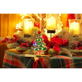 Amooca Christmas Stocking Holders Non-Slip Metal Hooks LED Lights Tree Decor Fireplace Mantle Stocking Hanger for Party Decorations (Green Gold)