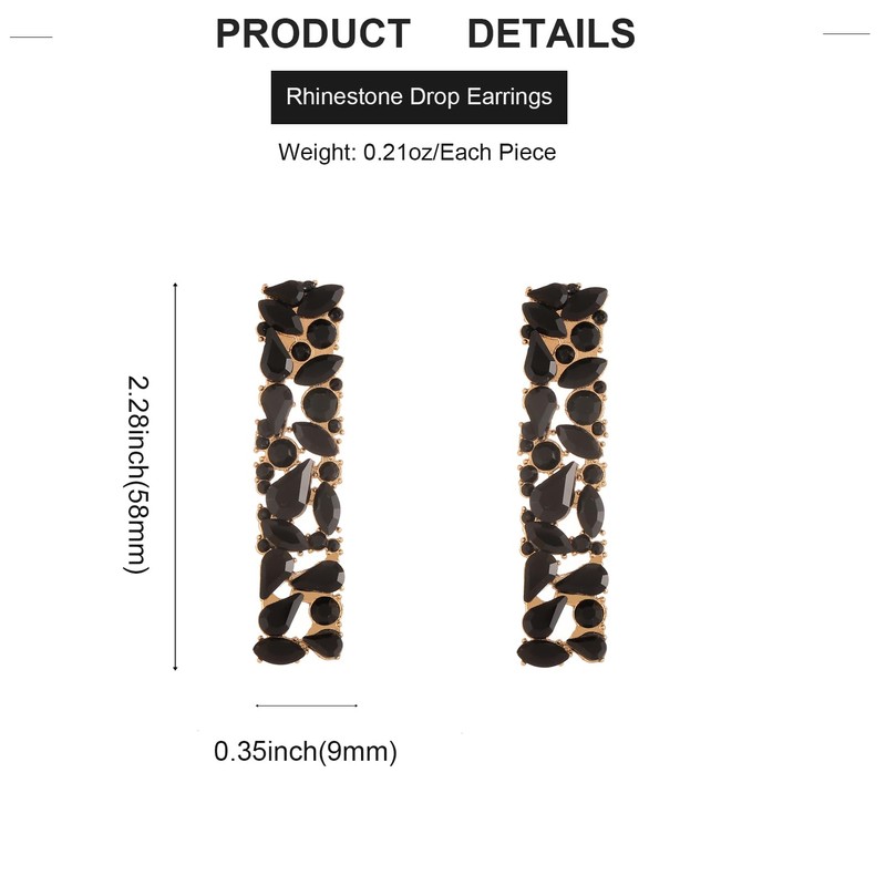 Black Rhinestone Long Drop Dangle Earrings Trendy Crystal Geometric Statement