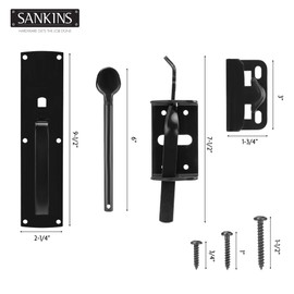 SANKINS Thumb Gate Latch Hardware for Wooden Fences Heavy Duty, Self Locking Fence Latch Kit with Handle, Door Latch Gate Lock kit for Wooden/Vinyl Fence, Outdoor Metal Gate, Black Finish