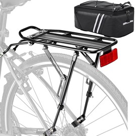 YONTUO Rear Bike Rack with Bike Bag,Bike Cargo Rack with Large Size Reflective and Extra Long Mounting Brackets,Universal Adjustable Touring Carrier Rack,Large Capacity Bike Pannier Rack